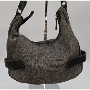 Chaps Tweed & Leather Hobo Shoulder Bag With Brass Accents old money academia